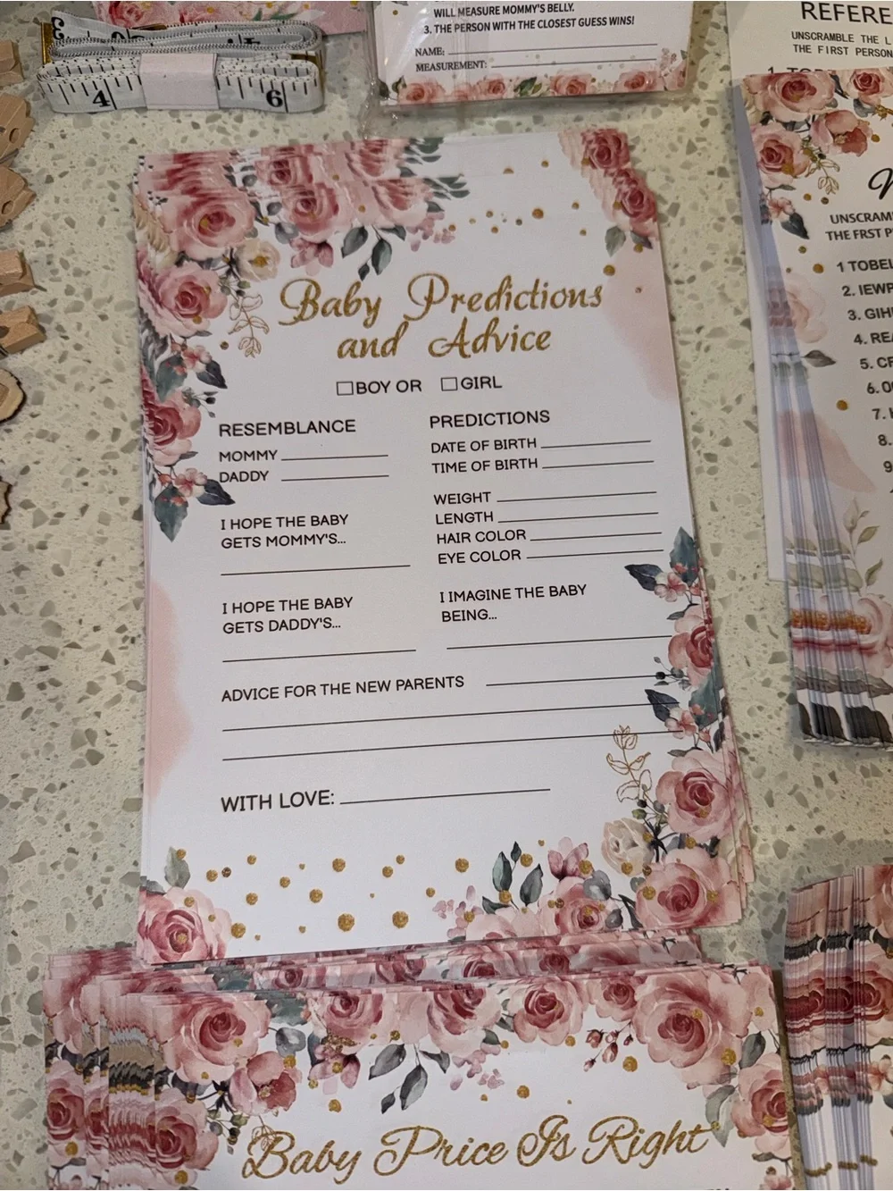 Baby Shower Game Kit — Pink and Gold Floral Party Pack